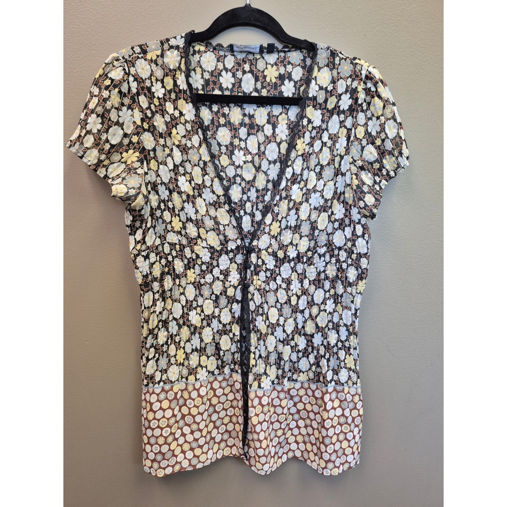 Notations Women's Large Floral Boho Peasant Blouse Lace Trim Cottagecore‎ Top